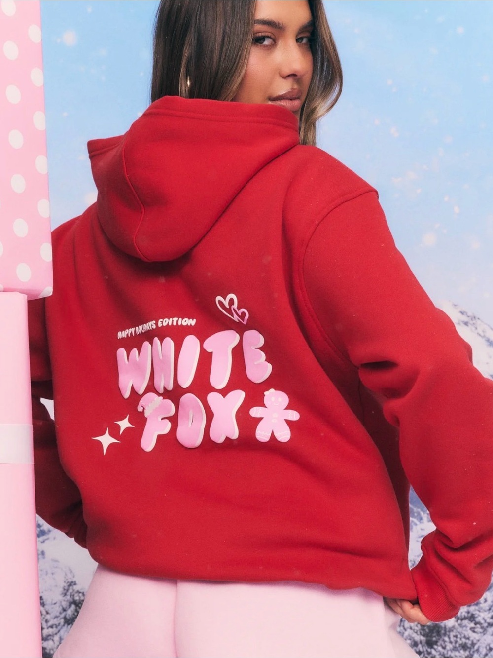 White Fox All I Want For Christmas Oversized Red Hoodie Size L/XL